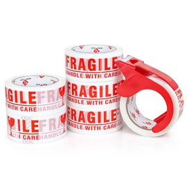 BOMEI PACK Fragile Tape - Handle with Care Packing Printing Tape, Fragile Packing Tape with Dispenser - 2 Inch x 180 Feet (60 Yards), Heavy Duty Fragile Tape for Shipping and Moving Boxes, 6 Rolls