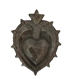 Small Heart Charms, Haitian Flaming Milagro Hearts, Spikes, Love and Friendship, Wedding Favors, Handmade Decorative, 6 In. x 5 In. (Flaming Heart)