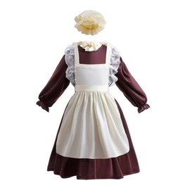 Lito Angels Kids Girls Medieval Fancy Dress Traditional Village Country Maid Costume with Apron and Bonnet Hat Age 8-10 Years, L (Tag Number 0L)