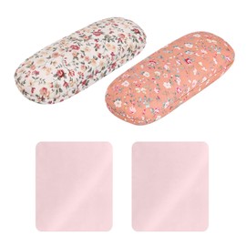 NyxSeat 2-Piece Glasses Case, 2-Piece Pink Glasses Cloth, Women's Glasses Case, Cute Flower Glasses Case, Clamshell Hard Sunglasses Case for Women and Girls, pink