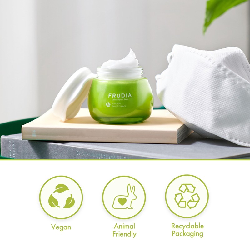 FRUDIA Avocado Relief Face Cream, Calming Korean Face Moisturizer w/62%