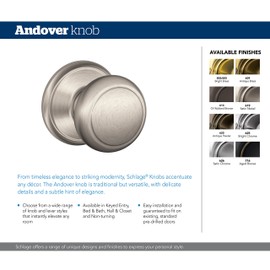 Schlage Lock Company Andover Knob with Addison Trim Non-Turning Lock, Satin Nickel (F170 AND 619 ADD)