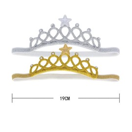 HLLMX - Juego de 2 diademas de corona de cumpleaños súper elásticas para niñas, para princesa, cumpleaños, tiara, corona, diadema, accesorios para el cabello (dorado/plateado), Diamante falso, Diamante, diamantes de imitación