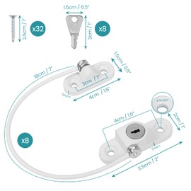 Belle Vous 8 Pack of White Window Restrictor Locks with Keys for Kids - Child Safety Cable Door Locks for UPVC Windows, Cabinets & Drawers - Children/Baby Proof Security Locks for Home