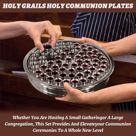Holy Communion Set: 1 Plastic Tray (72 Wells) + 72 Stainless Steel Chalice Cups + Lid | Church Altar Communion Supplies for Eucharist, Lord's Supper Worship Service