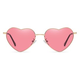 qinqilanqi-S Polarised Love Heart Sunglasses for Women Vintage Fashion Gold Metal Frame Cute Party Festival Glasses UV400 Protection, Gold/Pink