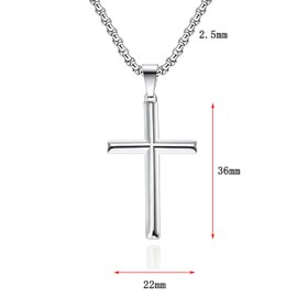 Brateuanoii Men's Cross Chain, Silver Men's Cross Necklace, Suitable for Men and Women, 60 cm Necklace Cross, Diamond-shaped Face, Silver, Titanium steel