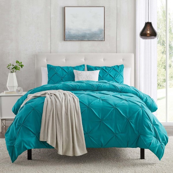 Teal Duvet Cover California King Size 3 Piece Pintuck Comforter