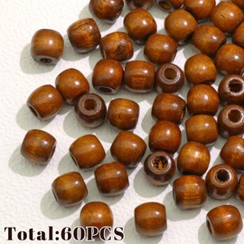 VENOFEN 60PCS Large Wood Beads Brown Natural Wooden Bead for Locs Vintage Dreadlock Jewelry Hair Braids Accessories for Women Girls