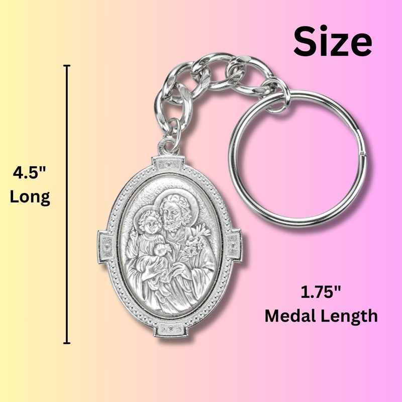 Needzo Saint Joseph Medal Keychain, Religious Key Ring Accessory, 4.5