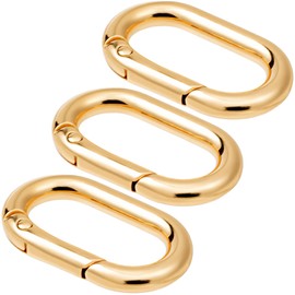 STSTR 3 PCS Oval Spring Ring Clips, Gold Metal Keyring Purse Clip, Heavy Duty Opening O Ring Carabiner for Keychains, Buckle Clasp for Backpacks, Purse, Keys, Bag Strap (1.38 x 0.83 Inch)