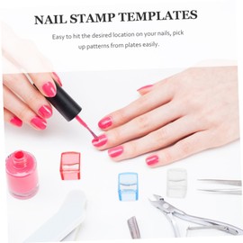FRCOLOR 3Sets Nail Art Stamping Plates with Stamper Blue Pink Transparent DIY Manicure Templates for Easy Nail Designs