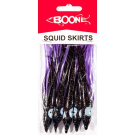 Boone Squid Skirt Lures (Pack of 5), Purple/Black, 4 1/4-Inch