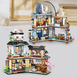 Japanese Street View Seafood Store & Izakaya Building Blocks, 1 Set Mini Small Particle Building Block Puzzle Toy, Foldable Ornament Model for Kids and Adults:_Multicolor_790PCS