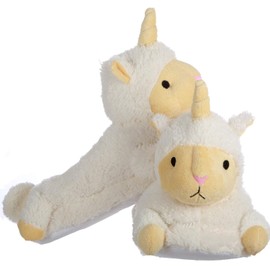 Hello LLamas Girls Unicorn Llamacorn Plush Slippers with Light Up LED Horn, Llama Alpaca Sheep Lamb Unicorn Mix Slippers for Women and Girls with Light Up LED Horn