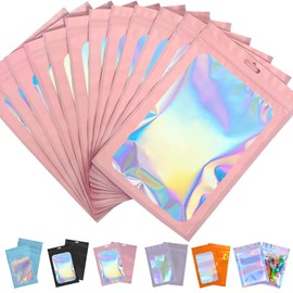 100pcs Pink Smell Proof Mylar Bags 7x10cm - Resealable Sweet Pouches, Small Plastic Bags for Lipgloss, Jewelry, Food Storage