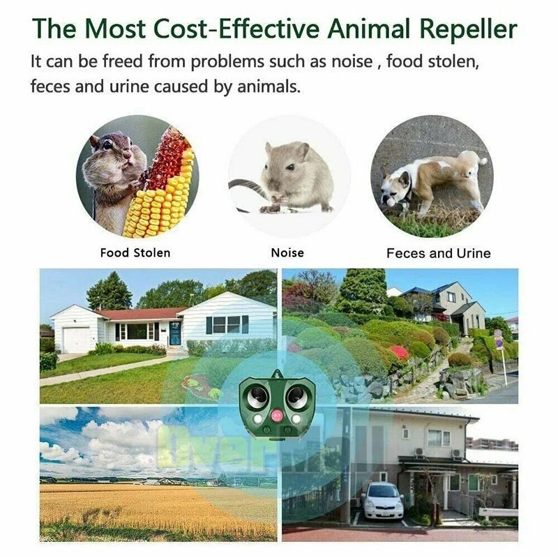 Ultrasonic Solar Animal Repeller 5 Modes with Motion Sensor Flashing