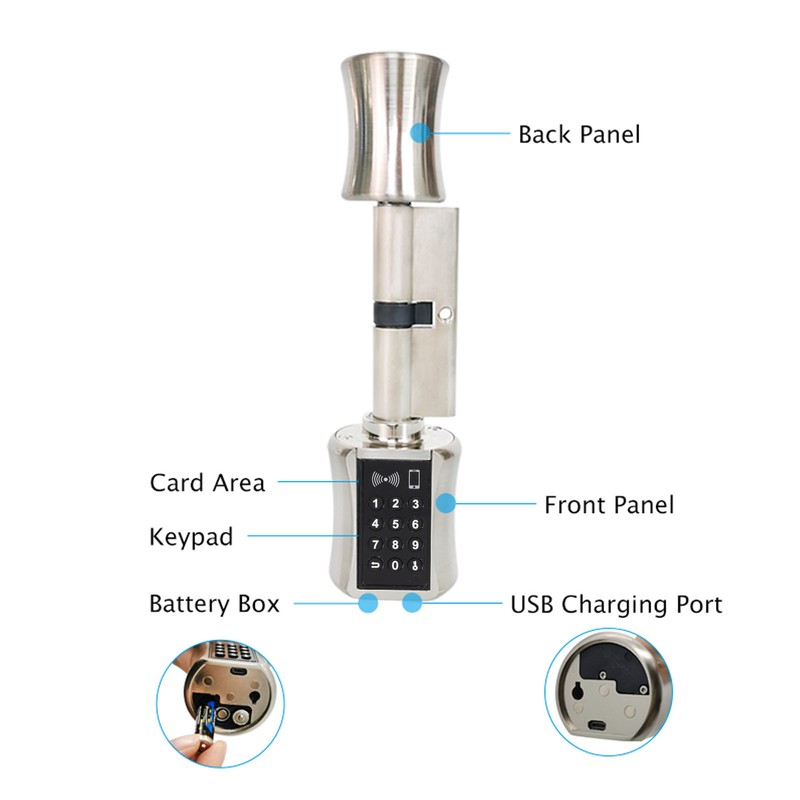 Keyless Electric Lock Stainless Steel Brass Low Consumption Smart Cylinder