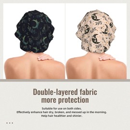 Green Plant Boho Starry Sky Stars Moon Magic Women's Double-Layer Satin Sleeping Cap Adjustable Sleeping Cap Suitable for Natural Hair Curly Hair Braided Hair Long Hair