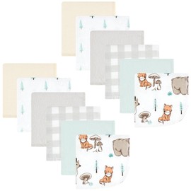 Hudson Baby Unisex Baby Flannel Washcloths, Neutral Woodland Pals 12Pk, One Size