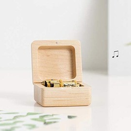 Mini Wooden Music Box 18 Note Wind Up Music Box Wooden Music Box with Gold Plated Movement (Maple, Happy Birthday to You)