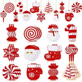 Syhood 36 Pcs Christmas Tree Ornaments Xmas Colorful Ball Candy Gingerbread Snowflake Tree Decors Silicone Winter Gingerbread Hanging Decorations for Holiday Party(Red,Classic)