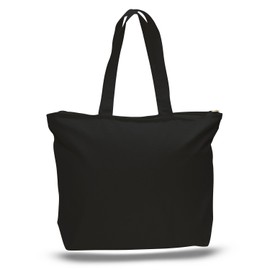 Heavy Canvas Large Tote Bag with Zippered Closure (Black)