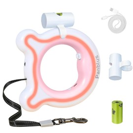 Panbius Pets 9.84ft Retractable Dog Leashes with LED Up to 66 lbs Anti-Slip Handle and 360°No Tangle Dogs Walking Leash with Built in Poop Bag for Small/Medium/Large Breeds (Pink)