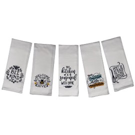 Set of 5, 100% Cotton Inspire Design Funny Cute Saying Flour Sack Kitchen Towels/Dish Towels for Wedding, Baby Shower, Home Decor, Housewarming, Other Occasions Size: 16 X 28 Inch.