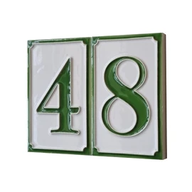 House Numbers Hand-painted Italian Ceramic Numbers Tiles Simple Green Design, Tile Size: 11cm x 7cm (Green Number 2)