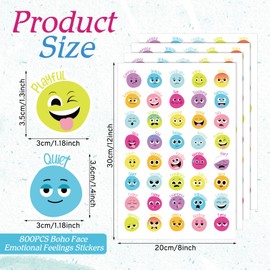 Eersida 800 Pieces Face Emotion Feelings Stickers for Kids 1.4 Inch Funny Mood Incentive Stickers Bulk Reward Decal Behavior Chart Emotional Support Teacher Classroom Supply for Home School(Rainbow)