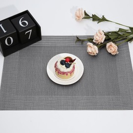 marysgift Placemats Set of 6 30x45 cm Seasonal Fall Winter Table Mats Heat Resistant Washable for Party Kitchen Dining Decoration,Grey 2