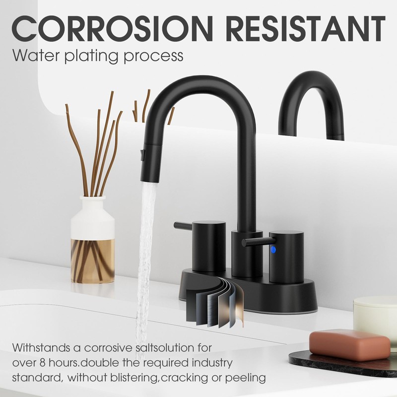 NOHALIPY Stainless Steel Matte Black Bathroom Faucet with Pull Out