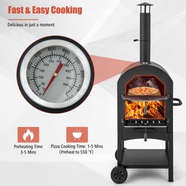 Giantex Wood Fired Pizza Oven with Pizza Stone, Peel, Waterproof Cover, Cooking Grids, Wheels for Outside Camping, Outdoor Backyard Party (64 Inch)