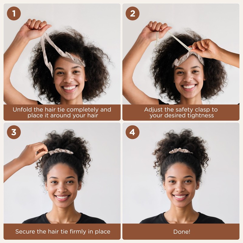6PCS Adjustable Hair Ties, Afro Puff Satin Hair Tie Elastics