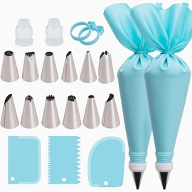 WOFEIS Piping Bags and Tips Set, Reusable Cake Decorating Supplies with 2 Reusable Bags, 12 Icing Tips, 2 Silicone Rings, 2 Couplers and 3 Scrapers, Cake Baking Tools for Cookie Icing Cupcakes
