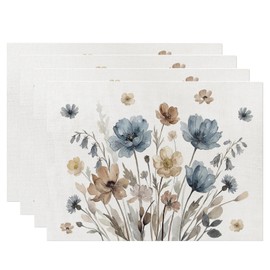 ZCHOMI Watercolor Wildflower Placemats Set of 4, 12x18 Inch Boho Neutral Floral Rustic Farmhouse Spring Summer Table Place Mats for Kitchen Dining Home Party Decor