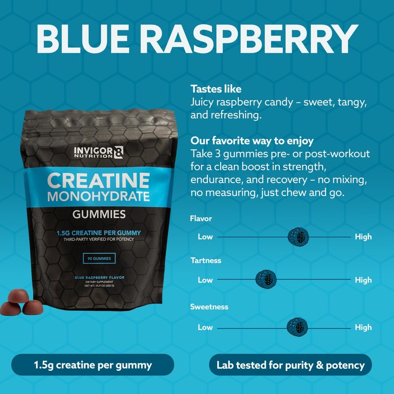 INVIGOR8 Creatine Gummies, Non GMO Creatine Monohydrate for Men and
