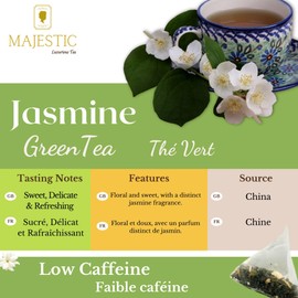 Majestic Tea_ Jasmine Green Tea| Loose Leaf Pyramid Tea Bags| Eco-conscious Tea Bags | Individually Wrapped 20 Tea Bags|.