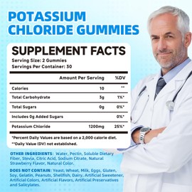 Potassium Chloride Gummies 1200mg for Adults & Kids, Sugar-Free Potassium Supplement Gummies Support Leg Cramps & Electrolyte Balance for Women & Men, Strawberry Flavor, 120 Count