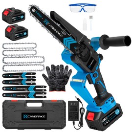 Cordless Mini Chainsaw, 8 inch & 6 inch Portable Handheld Chain Saw with 2 X 4.0Ah Battery, 4 Chains 4 Guide Plates, LED Indicate, Brushless Electric Chainsaw Using for Tree Trimming, Garden Pruning