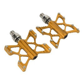 Bicycle Pedal, Anodized Waterproof Hollow Out Aluminum Alloy Bicycle Bearing Pedals for Mountain Bike Folding Bikes (Gold (Packed))