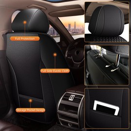 AOMSAZTO Car Seat Cover Fit for Jeep Liberty 2002-2012 Leather Vehicle Cushions Cover Seat Protector Automotive 2PCS Front Seat Covers Waterproof Compatible Airbag Black