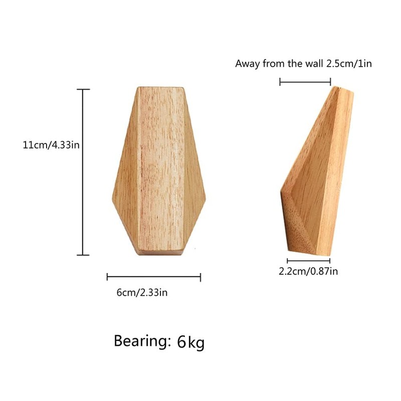 LONANGG Wood Wall Hooks, 6Pack Coat Hooks Mounted Rustic Wooden