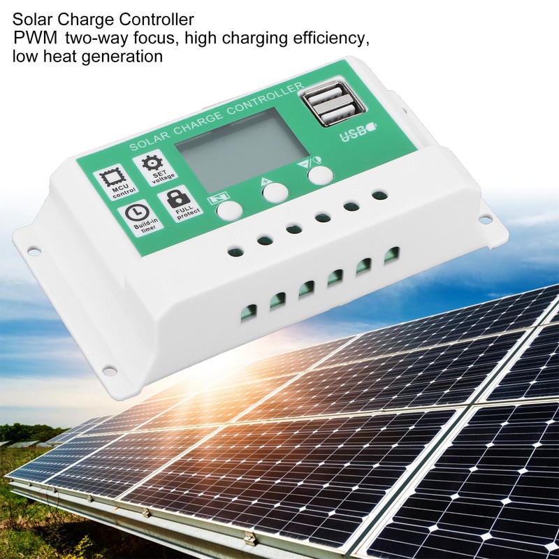 LCD Solar Charge Controller Adjustable 10A 12V 24V PWM Charging