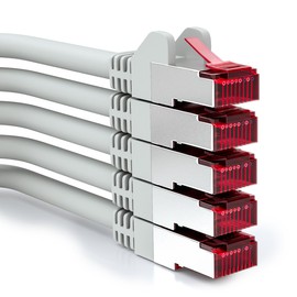 deleyCON 5x 1m CAT6 Patchkabel S/FTP PIMF Schirmung CAT-6 RJ45 Netzwerkkabel Ethernetkabel LAN DSL Switch Router Modem Access Point Patchfelder - Grau