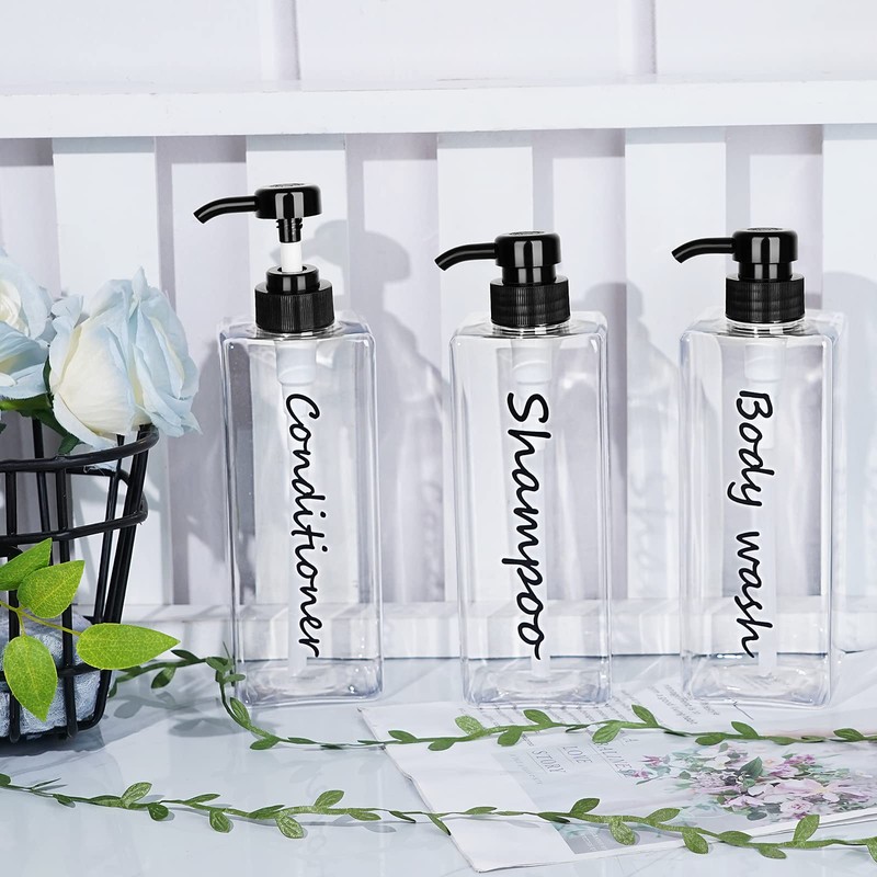 Shampoo Dispenser - Refillable Shampoo and Conditioner Bottles (Clear, Set