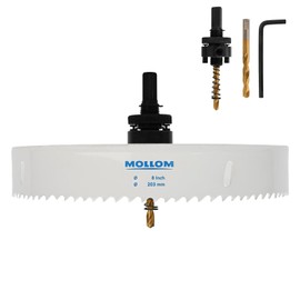 Mollom (203mm | 8") HSS M42 with 8% Cobalt BI-Metal Hole Saw with 2 Pilot Drill Bits & Arbor Smooth Cutting for PVC,Drywall,Wood,Plastic,Gypsum Board,Rubber