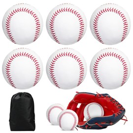WANDGU Professional Baseballs 9 Inch: Pack of 6 Hand-Stitched Baseballs with Drawstring Bag, Hard Wood/Soft Rubber Core Baseballs for Adults, Youth Training, Professional Baseball Games