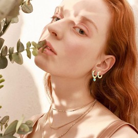 Small Gold Huggie Hoop Earrings For Women Blue Turquoise Earrings With Sky Blue Heart Drop Gold Plated Hoop Earrings Hypoallergenic Cubic Zirconia Dangle Blue Jewelry